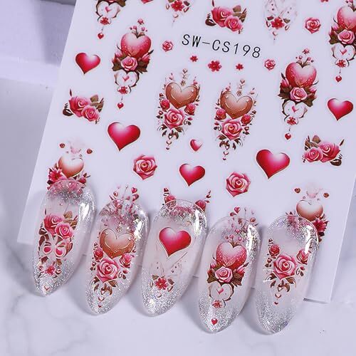 Valentine’s Day Nail Art Stickers Decals Red Love Tree Valentine’s Day Style5