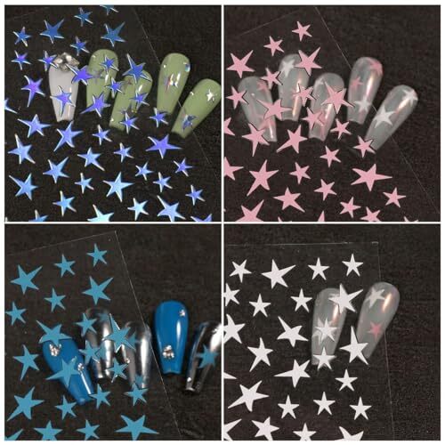 7 Sheets Star Nail Stickers Decals Gold Silver White Black Star Nail Style-d