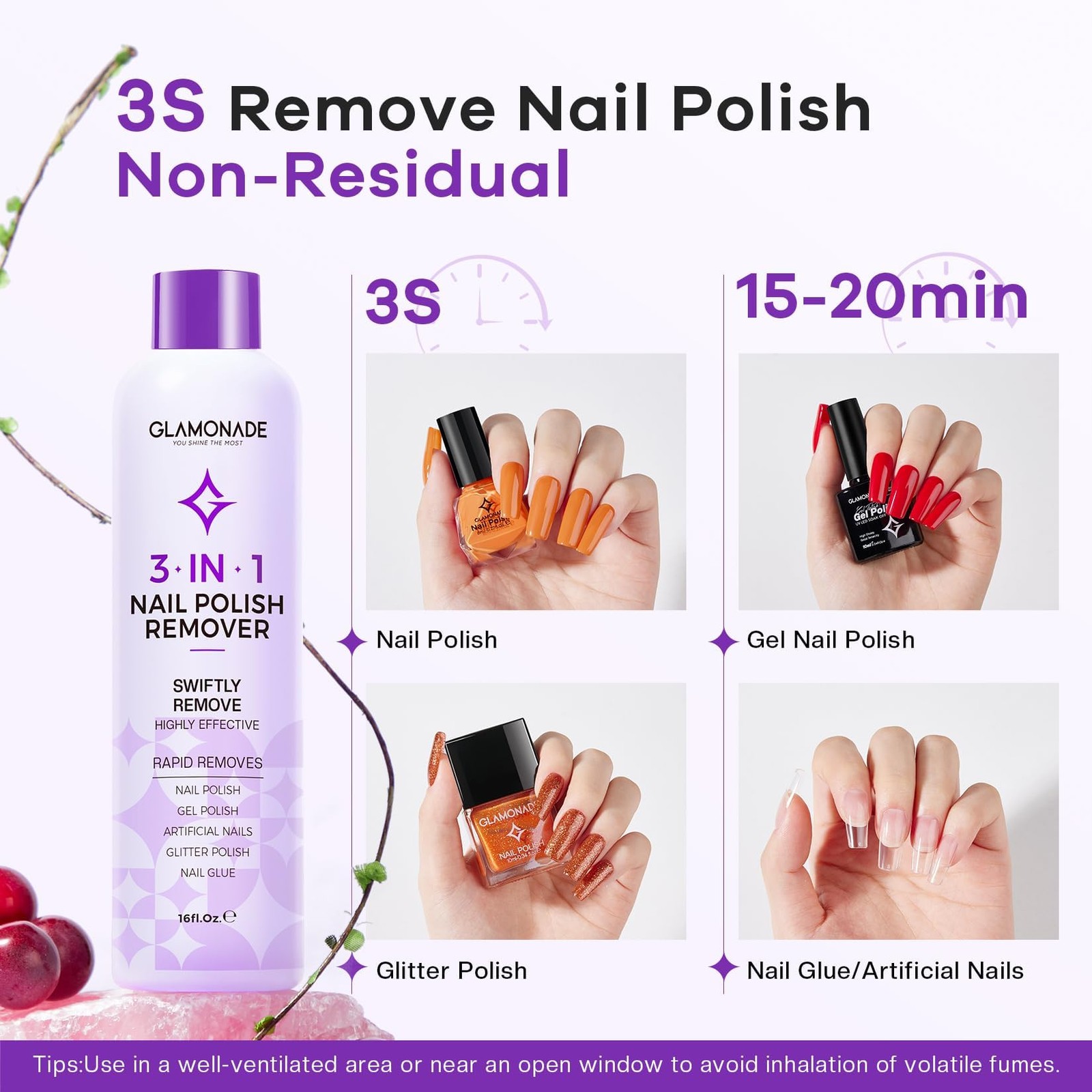 Glamonade Acetone Nail Polish Remover: 16oz Professional 16 Fl Oz (Pack of 1)