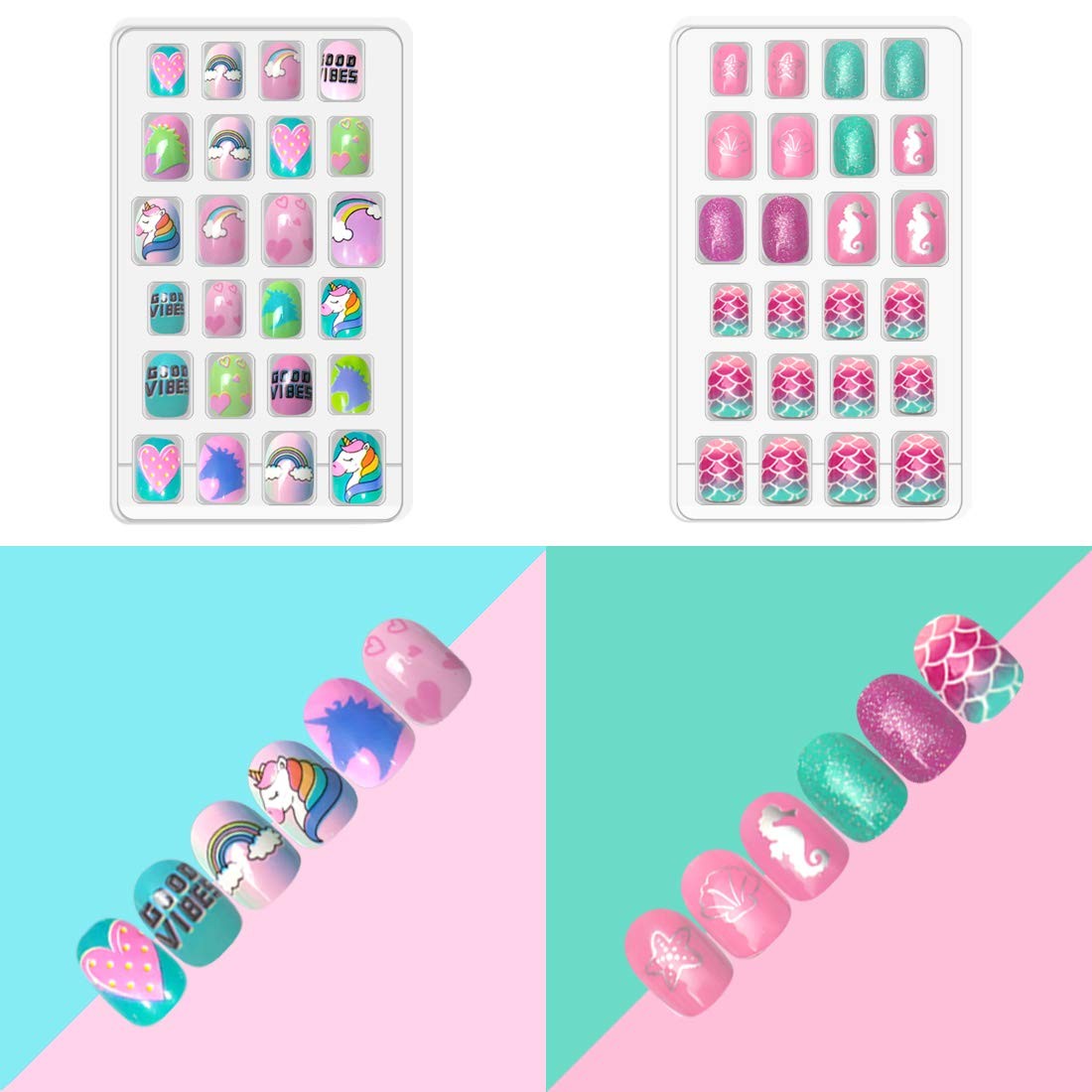 120pcs 5 pack Children Nails Press on Pre-glue Full Cover Glitter Gradient Co…