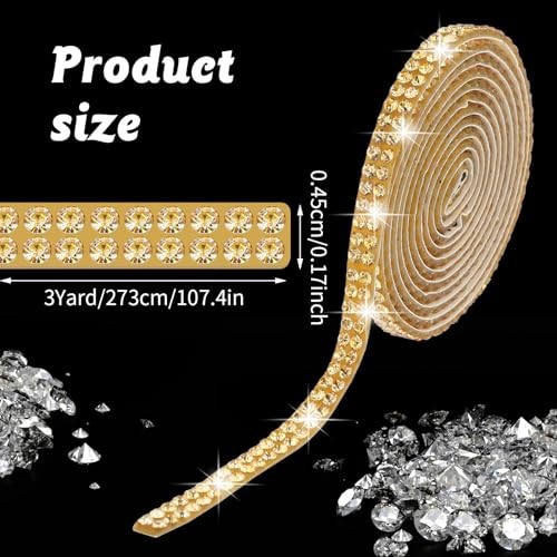 Self Adhesive Rhinestone Strips Bling Crystal Rhinestone Ribbon Glitter gold