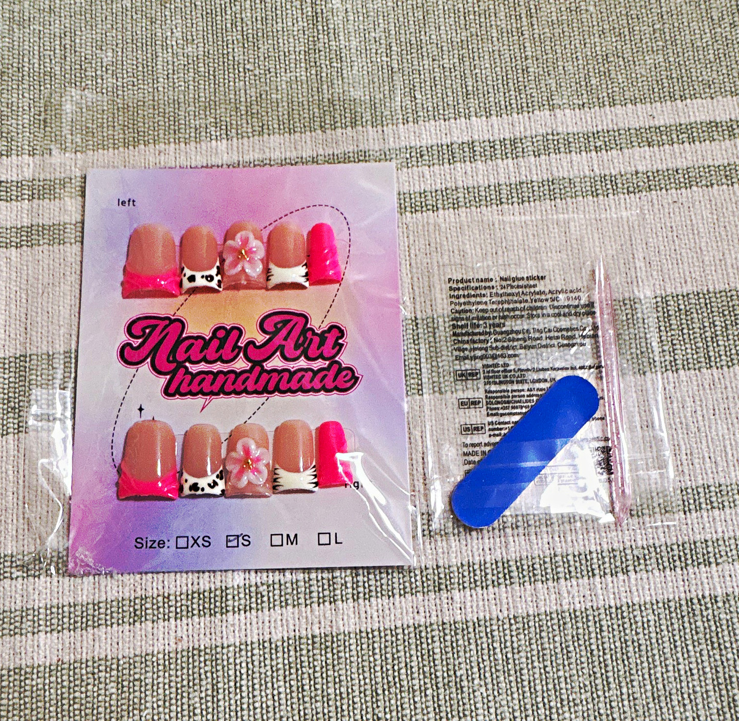 Handmade Pre-Designed Press-On Nails Short Square Pink Nude 3D Animal
