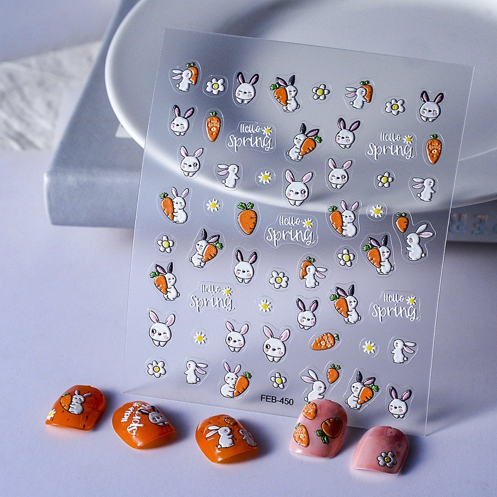 2Pcs NAIL ART Rabbit Bunny Carrot Fruit Stickers Decoration NS54