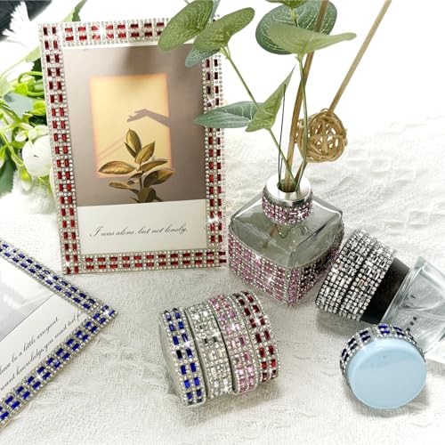 4Rolls Self Adhesive Crystal Rhinestone Strips, Rhinestone Ribbon Dark Blue