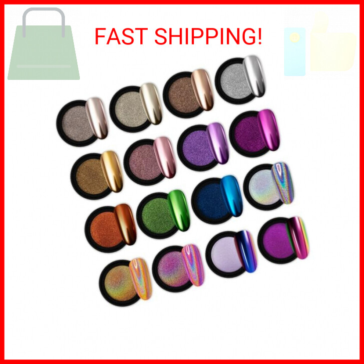 Artdone 16 Jars Chrome Nail Powder Nail Art Glitter Decoration Metallic Mirror E