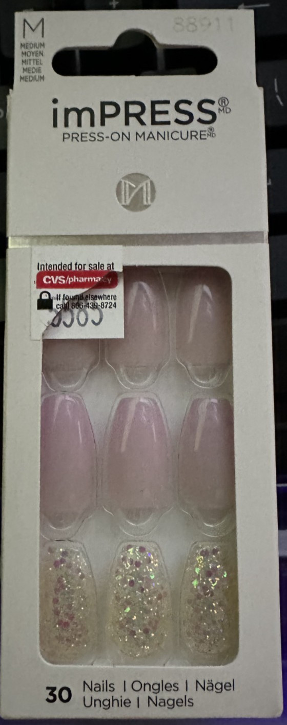 Impress! Kiss Manicure Nails Gloss Pink Medium Glitter Accent Almond