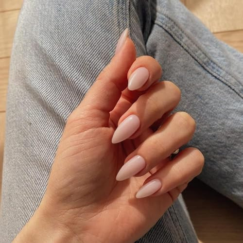 Dusty Pink Press on Nails Medium Almond, Gel Fake Nails Glossy Dusty Pink