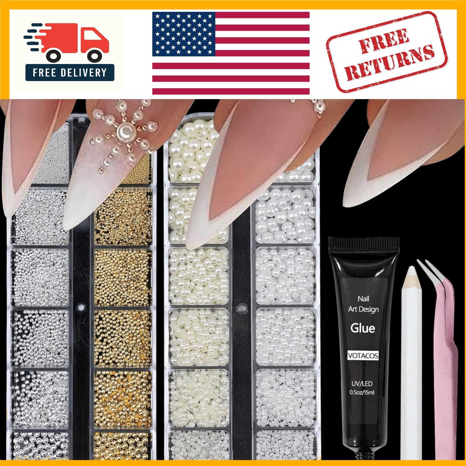 Salon-Quality Nail Art Pearls – Versatile Gems for Home Manicure Creations