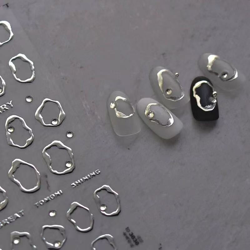 Nail Art Stickers 3D Gold Silver Circle & Diamonds UK Post