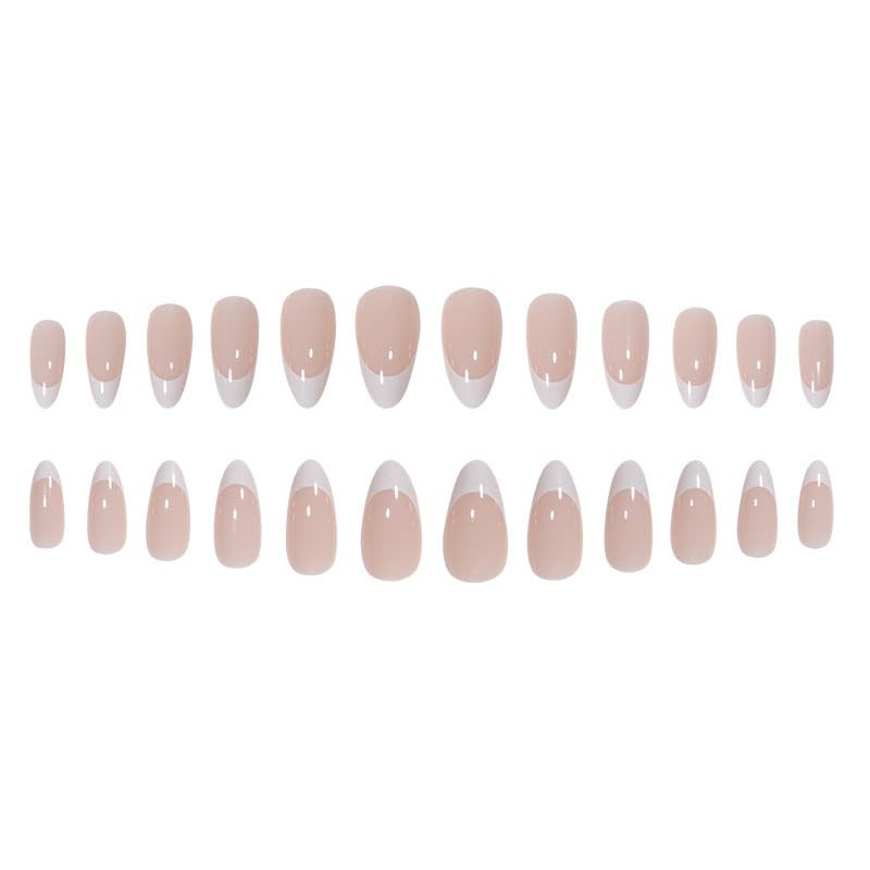White French Tips Press on Nails Long Almond Fake Nails Nude False Nails with…
