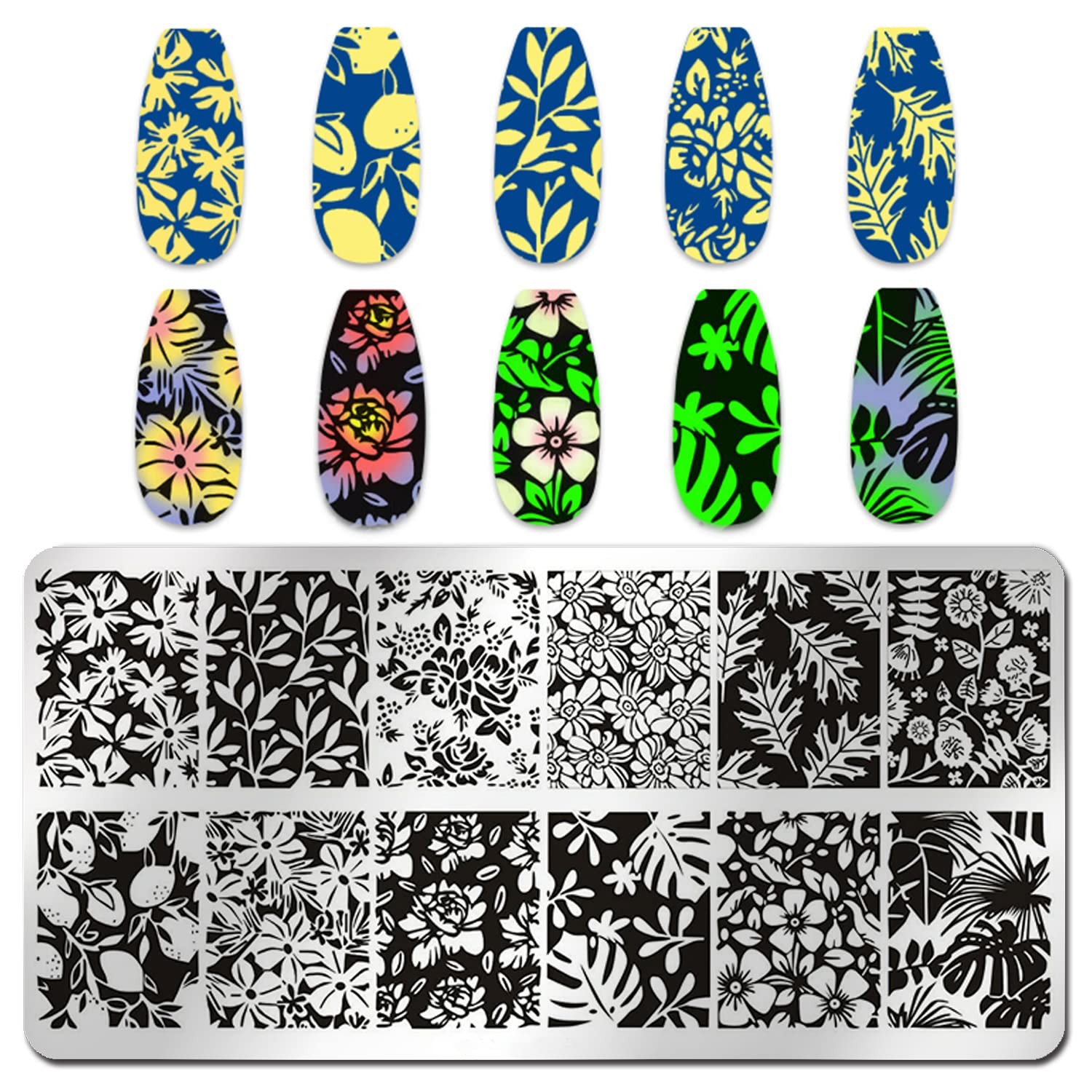 6pcs Flower Nail Stamping Plates – Mix Size Spring Summer Flowers Leaves Nail…