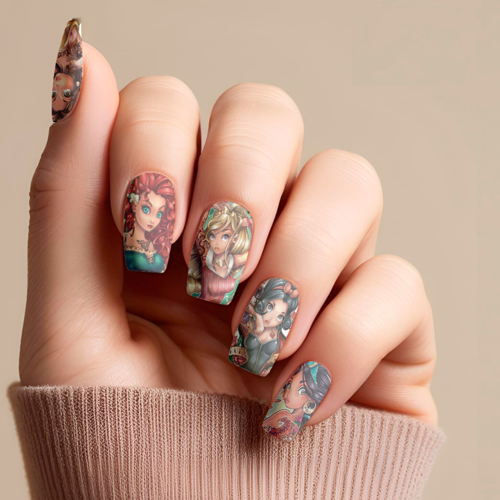 Baddie Tattoo Princess Nail Decals Water Transfer Nail Wraps