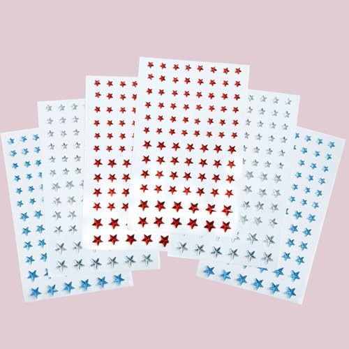 Red Blue White Star Nail Stickers 3D Embossed Self Adhesive Independence Style3