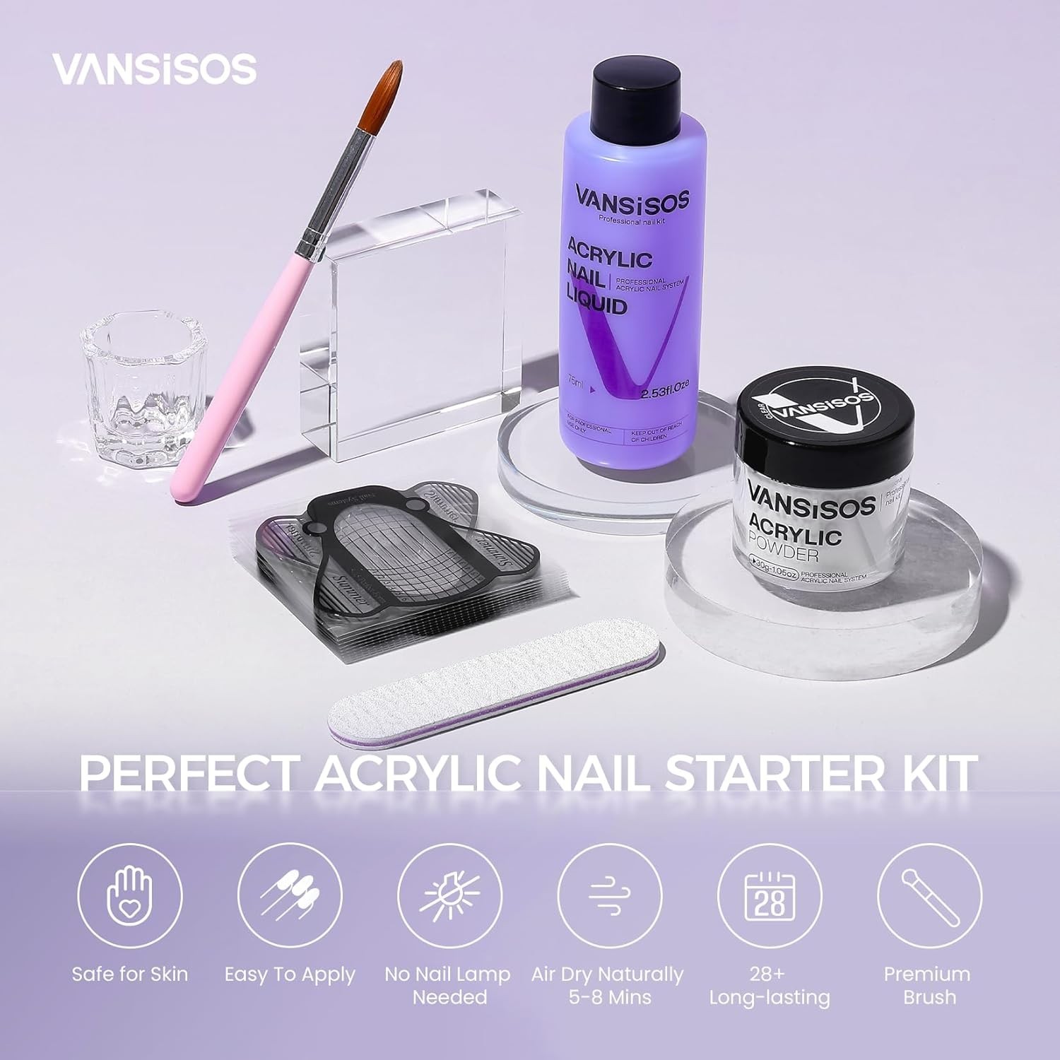 VANSISOS Acrylic Nail Kit: 30g Clear Acrylic Powder and 75ml Liquid Set with