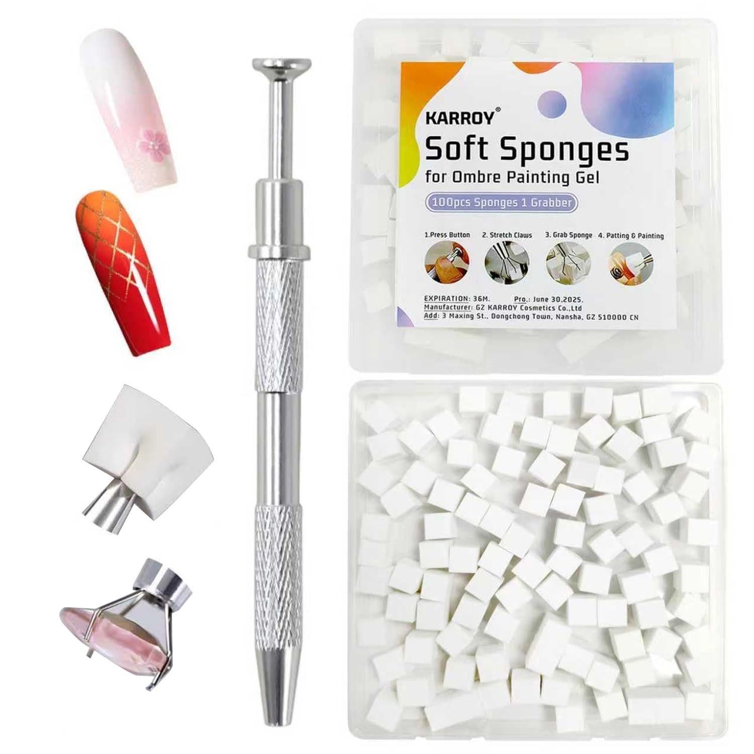 Nail Sponges for Ombre Gel Pat Paint Nail Art, 100PCS Sponges 1 Grabber Pen | Na