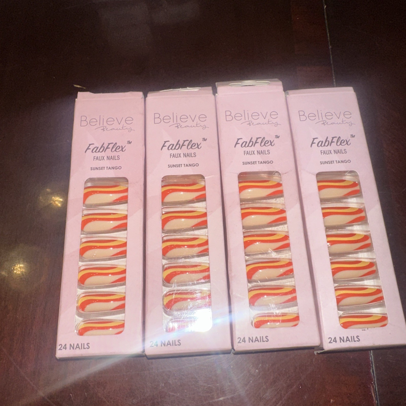 Believe Beauty FabFlex Long Length Faux Nails~Sunset Tango~24CT~Lot of 4