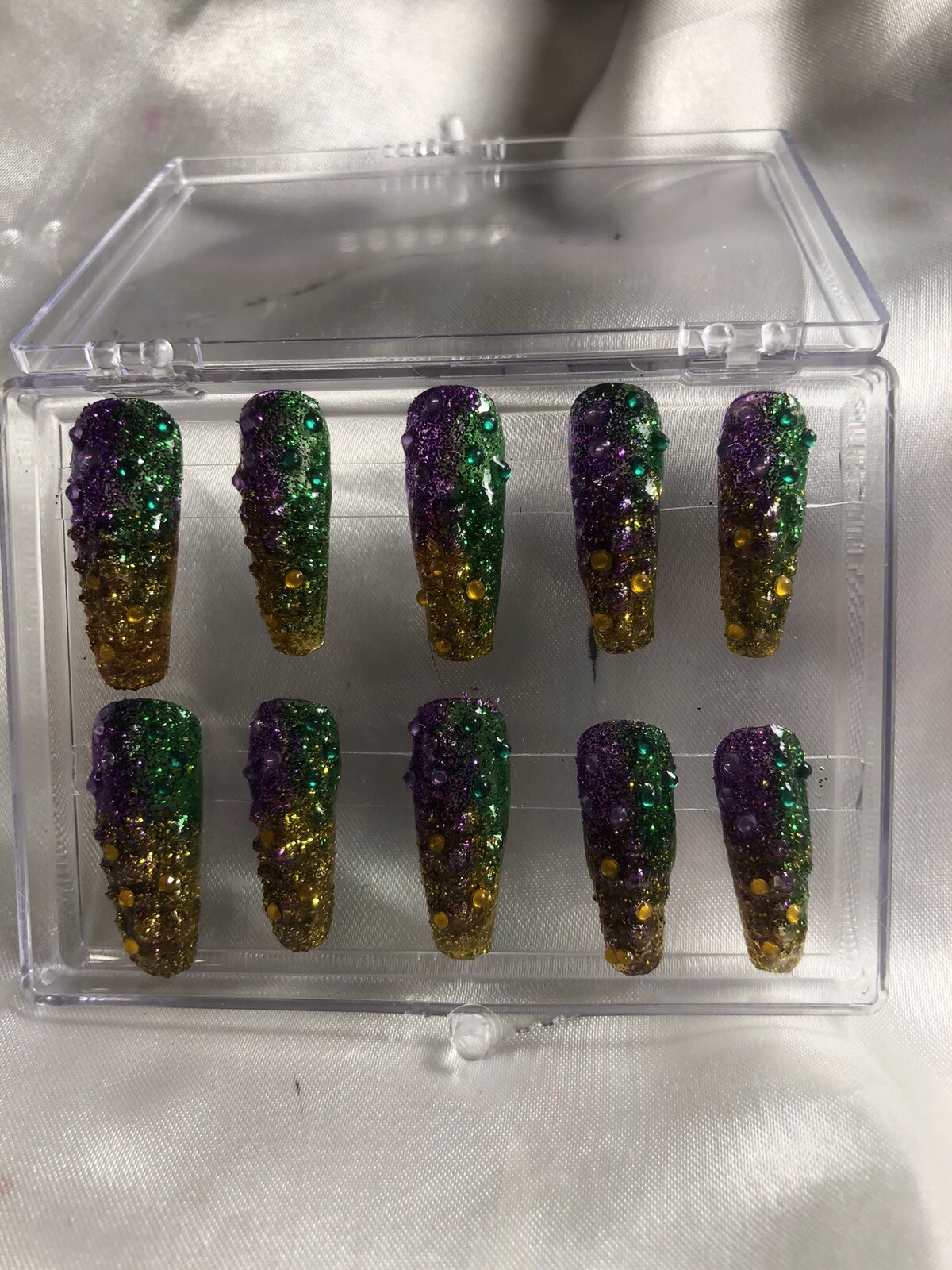 Z NAILZ! Z CLAWZ! Purple/Green/Gold MARDI GRAS Alligator Textured Press On Nails