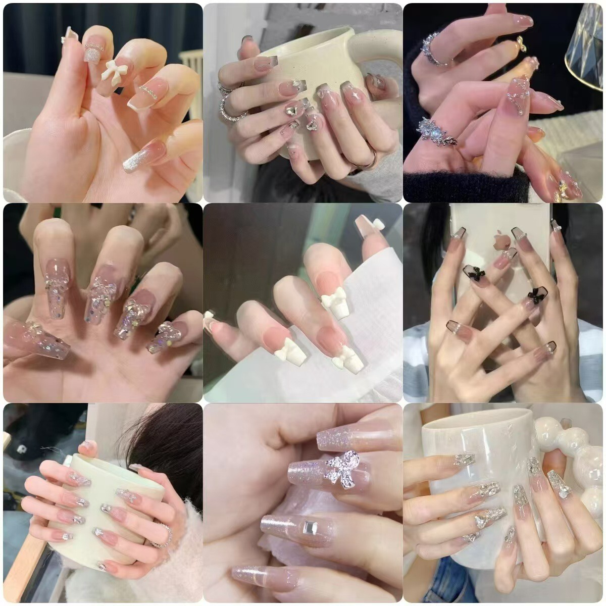 24pcs High class beautiful Colorful handmade removable Press on Nails girls gift