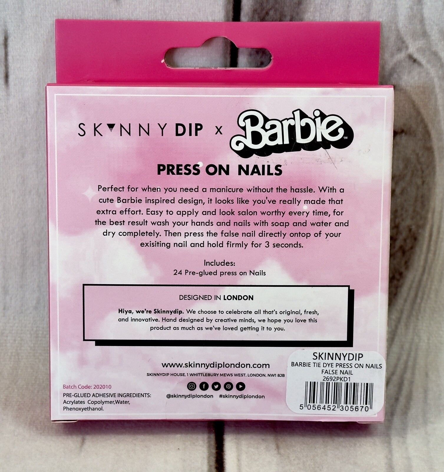 BARBIE Pink Tie Dye Marble RARE Press On False Nails Skinny Dip London 24 Nails