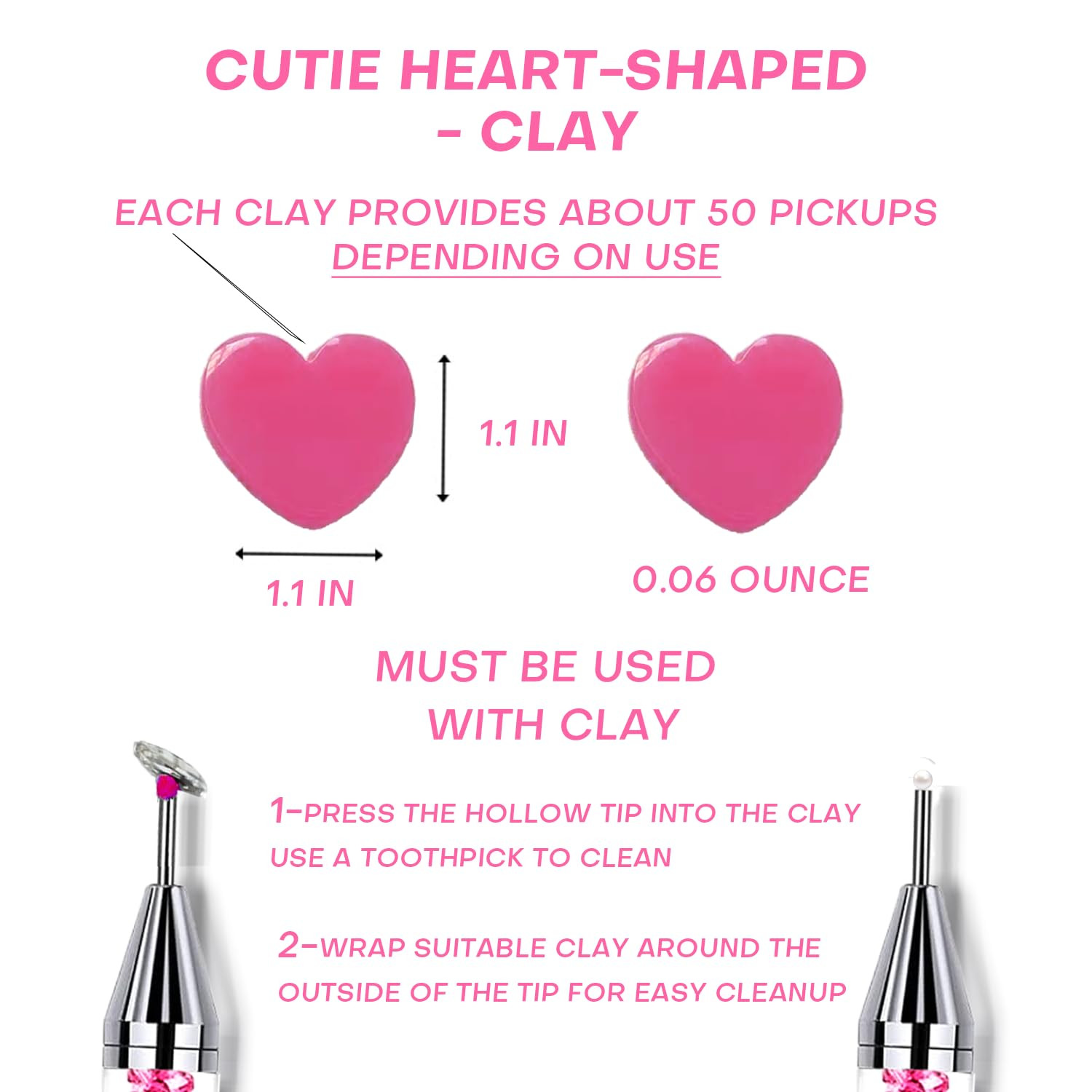 8 Pink Rhinestone Picker Tool Set – 2 Pcs Dual-Head Wax Pens with 2 Wax Tips and