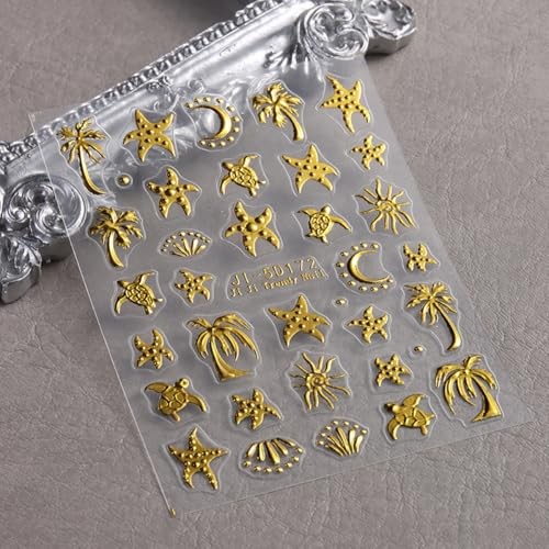 Summer Nail Art Stickers – Decals Palm Tree Starfish 5D Embossed Nail Style1