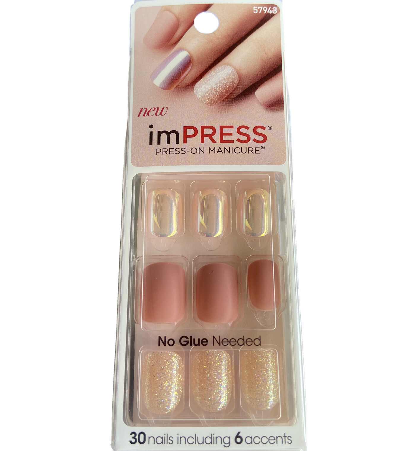 NEW Kiss Nails Impress Press On Manicure Short Gel Matte Pink Glitter Metallic