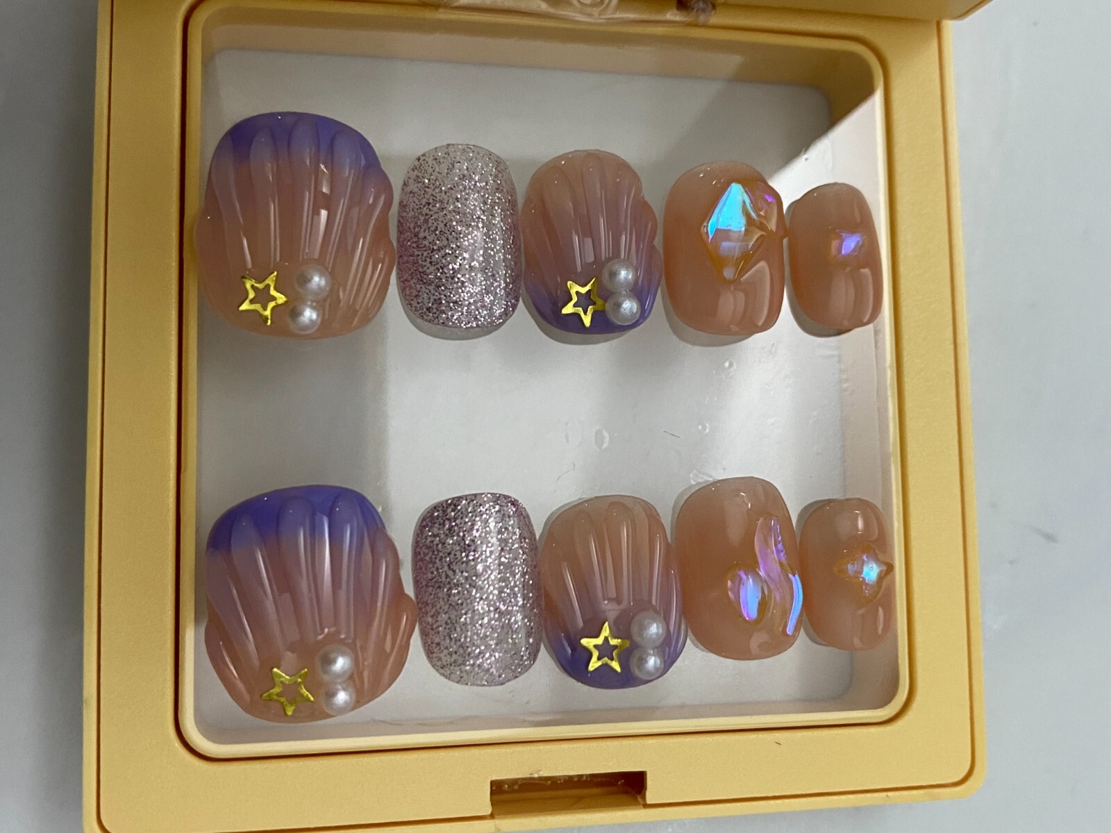 Mermaid Seashell Nail -Custom Gel Press on Nails Handmade 10 pc set Medium