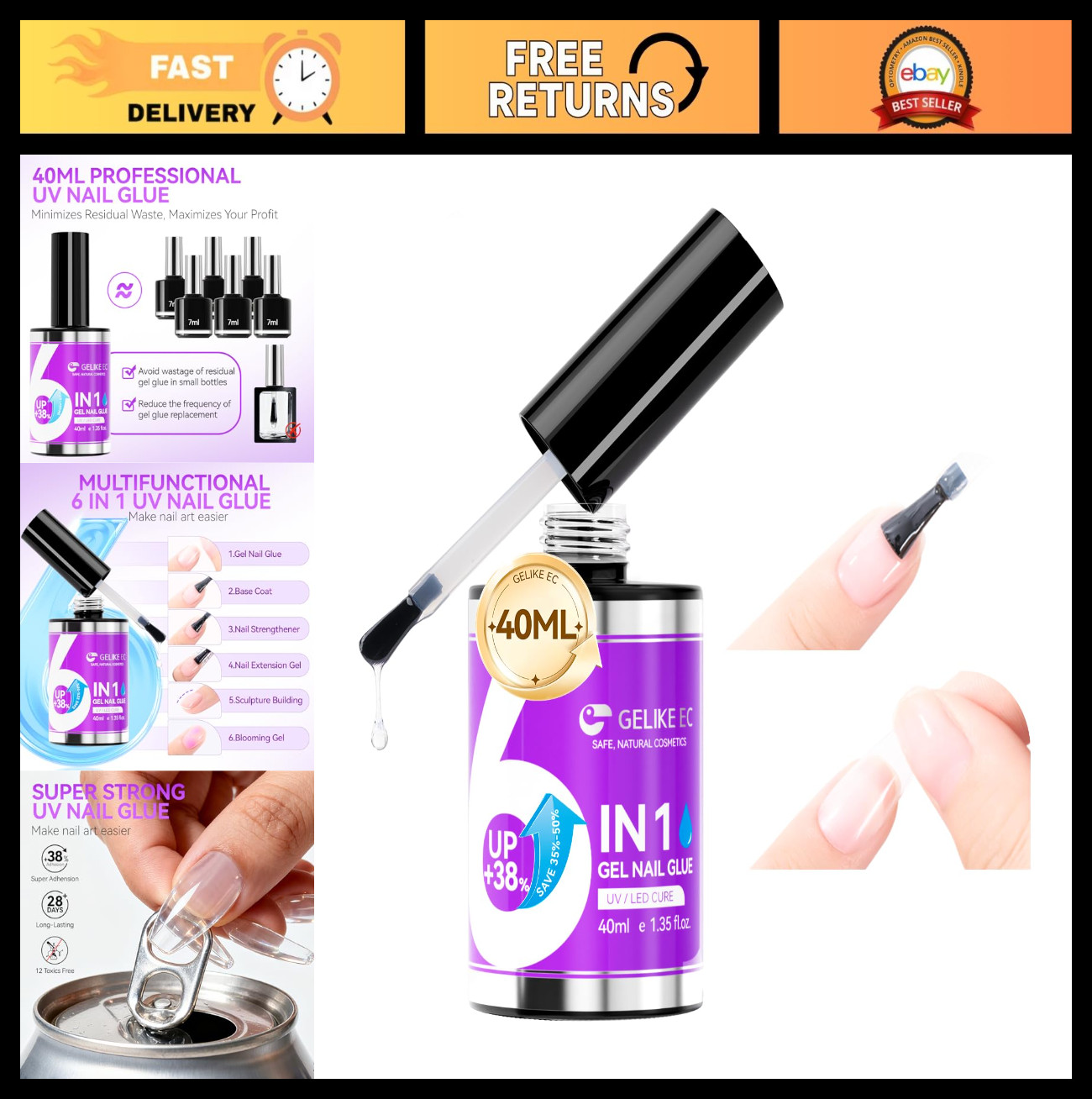 Professional Bulk Nail Glue 40ml – Strong Quick Dry UV Gel Adhesive for Press On