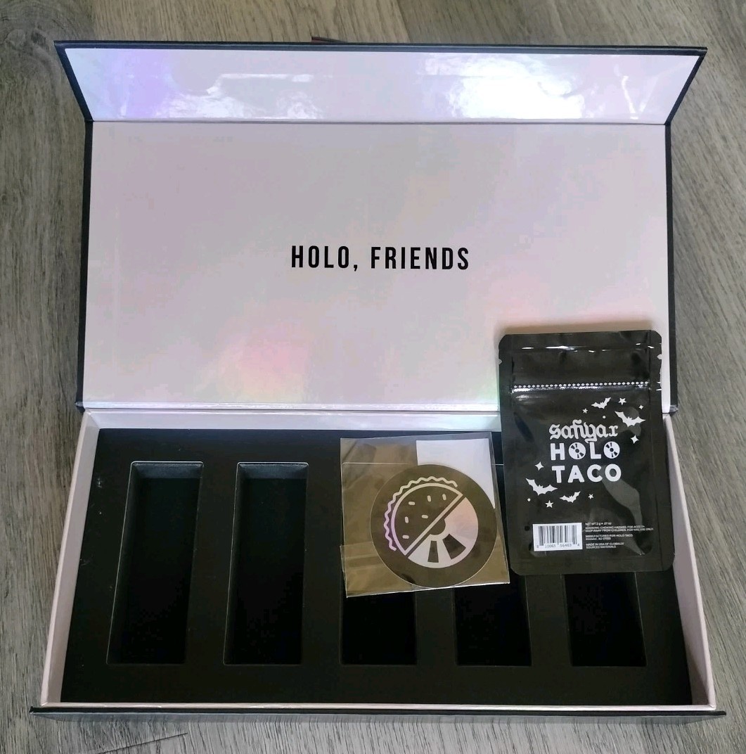 SAFIYA x HOLO TACO *EMPTY* Collection Box + Bat Glitters Pack + HT Logo Sticker