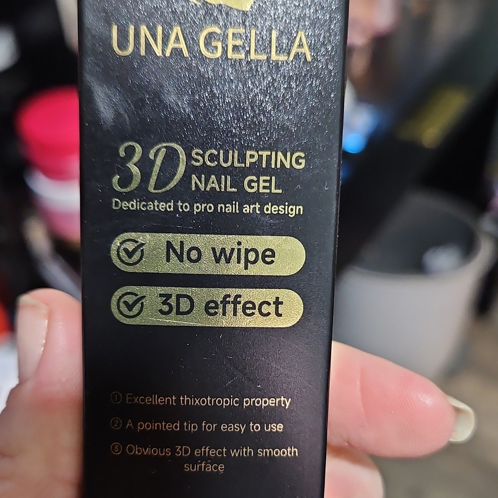 UNA GELLA 3D Sculpting Nail Gel No Wipe 3D Effect, Black/Gold Nail Art