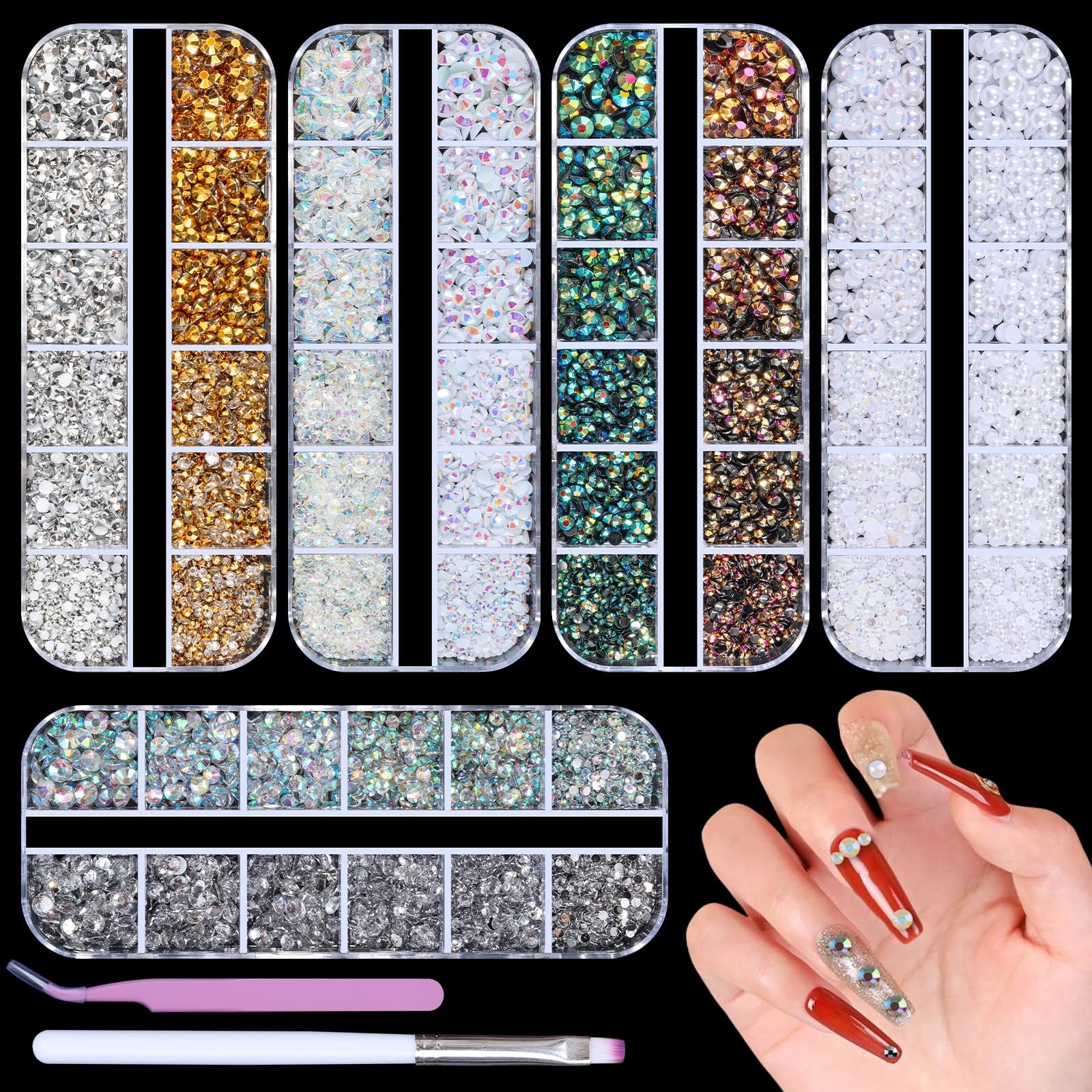 Nail Art Rhinestones Crystals AB Flatback Rhinestones Stones Gems with Pick U…