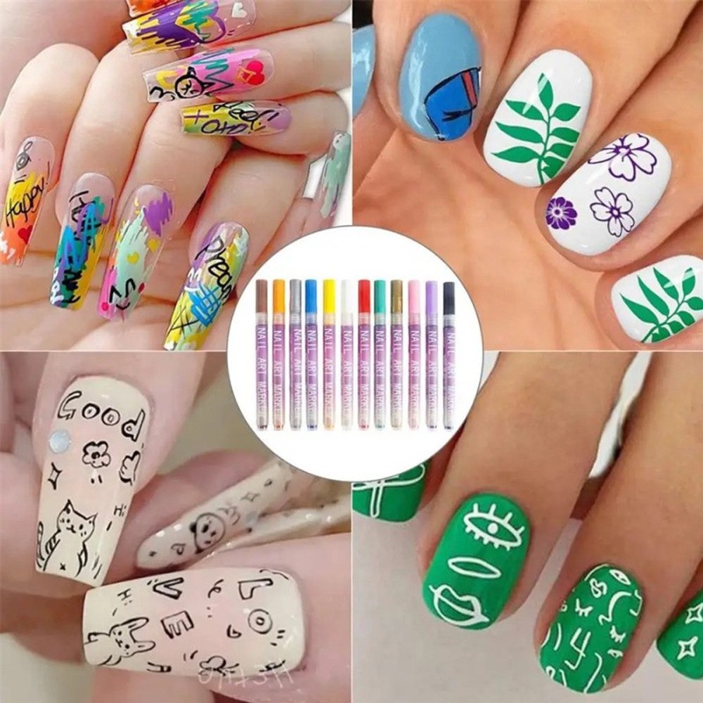 USA 12 Colors Nail Art Pens Set,Nail Art Markers Polish Pen For 3D Nail Art,DIY
