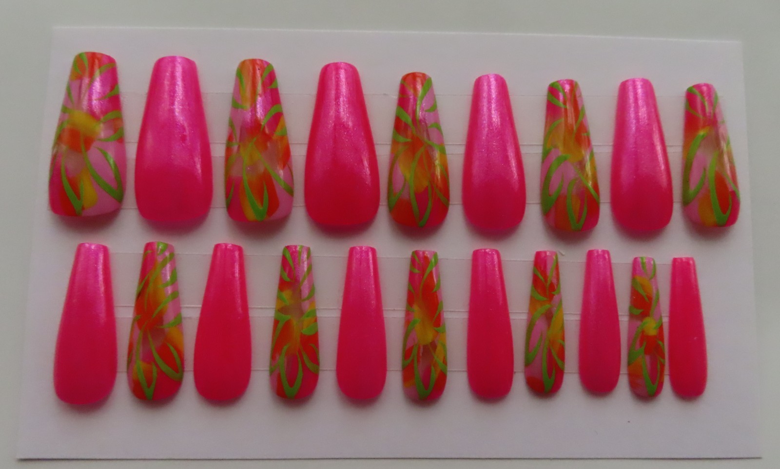 (2) Sets Clear Pink Lime | White Green Yellow Abstract Coffin Press-On Nails