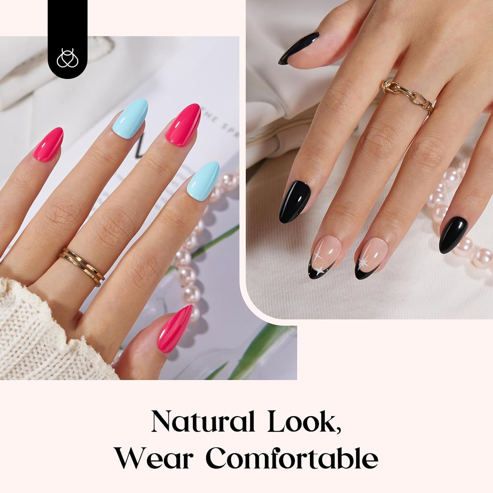 Press On Nails Kit 720Pcs Short Almond Fake Nails 24 Colors Glossy Matte Glitter