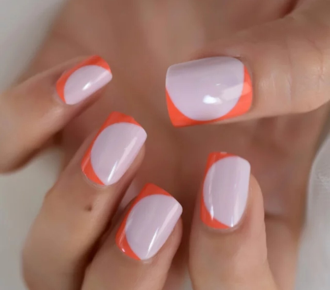 24 Short Orange Nude Press on nails glue kit Trendy circle summer natural spring