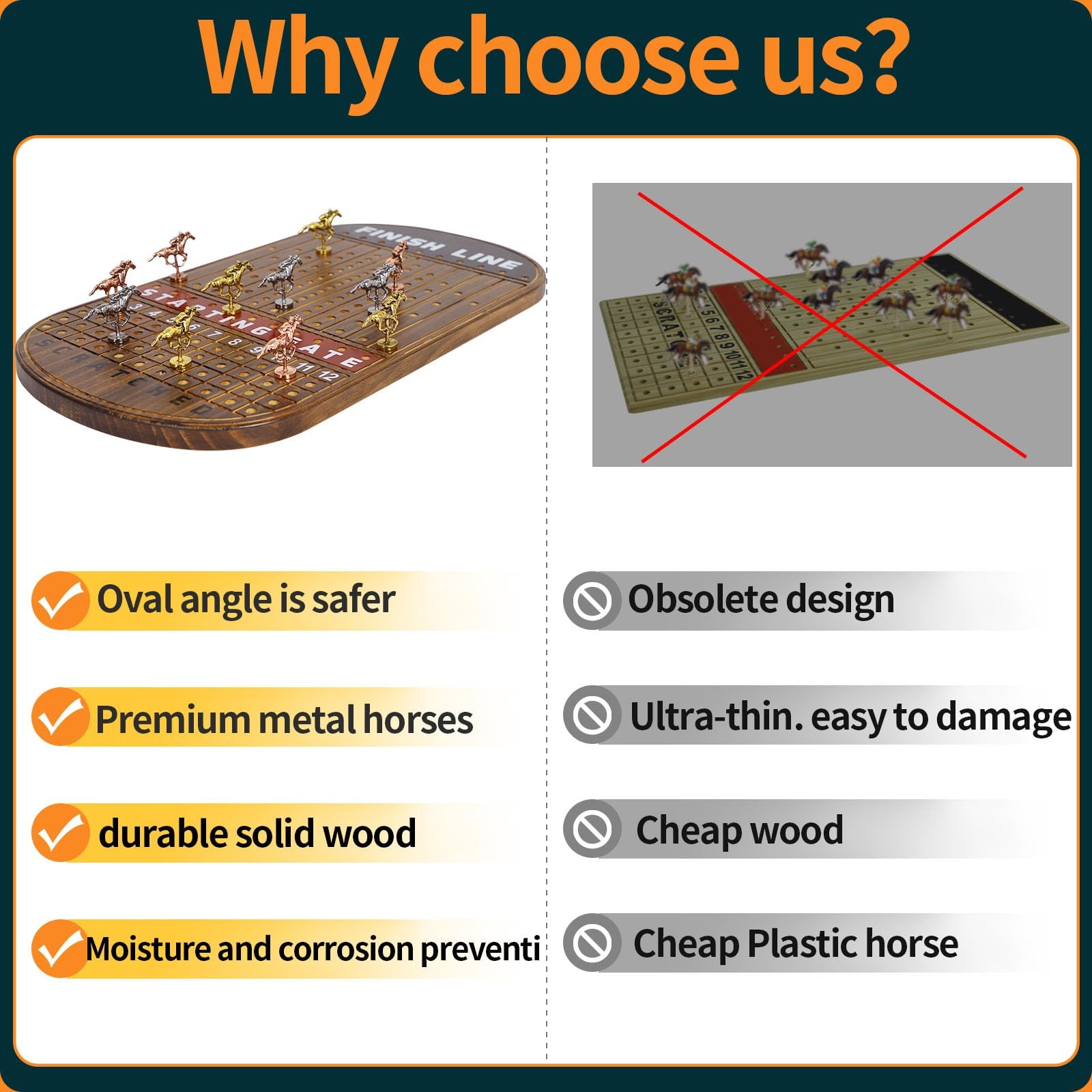 Jyquorp Horse Race Board Game Racing 21×11.8×0.8 inches, Rustic Brown