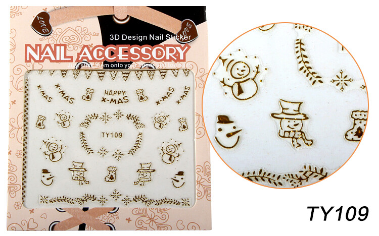 Nail Art Stickers Self-adhesive Gold Christmas Snowflake Santa Snowman Xmas