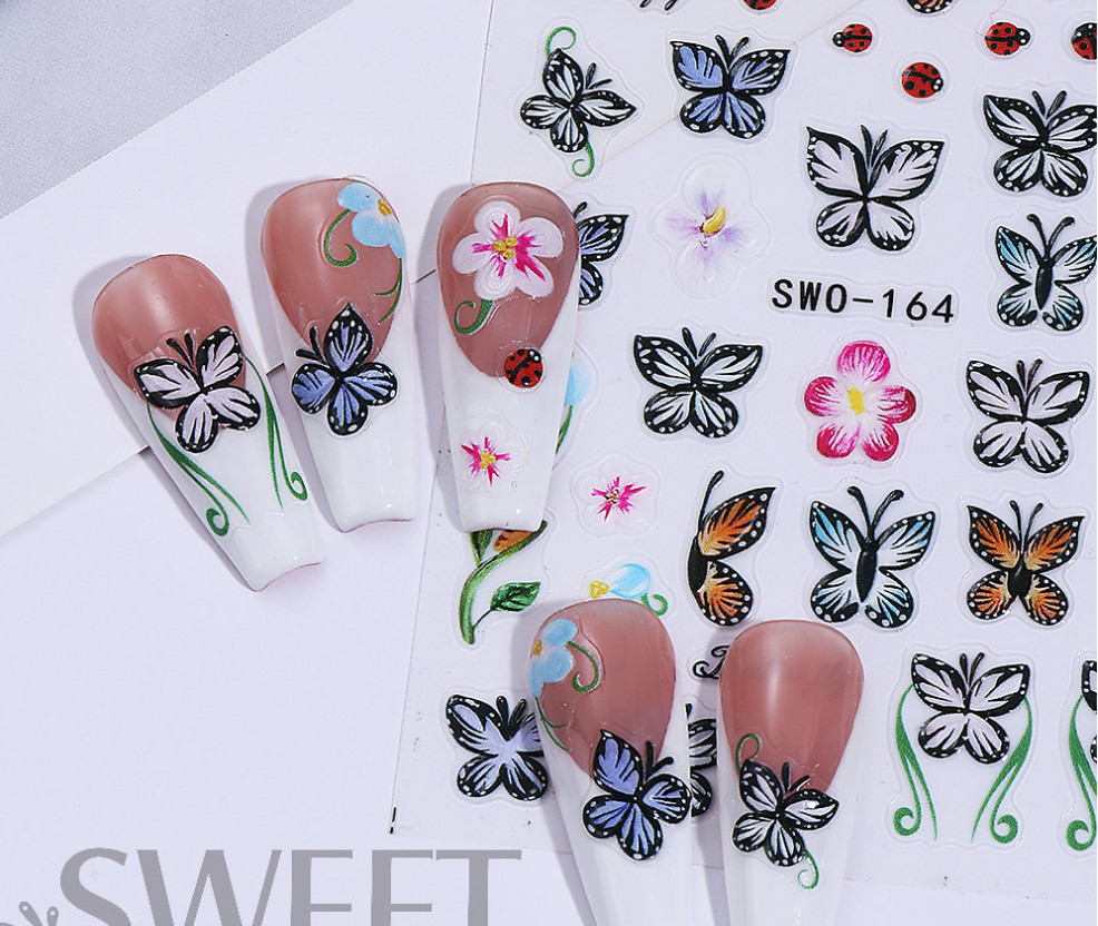 Butterfly Flower Embossed Strawberry Hibiscus Bow Nail Art Stickers Decor NH29
