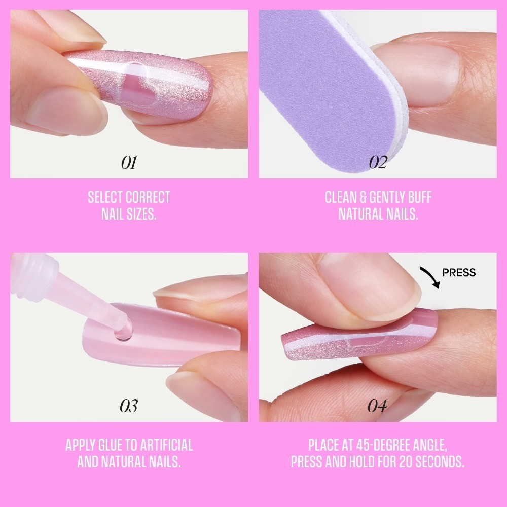 Glam Embellished Press On Nails Almond, ‘Stardust Wonder’, Pink, Medium, 32