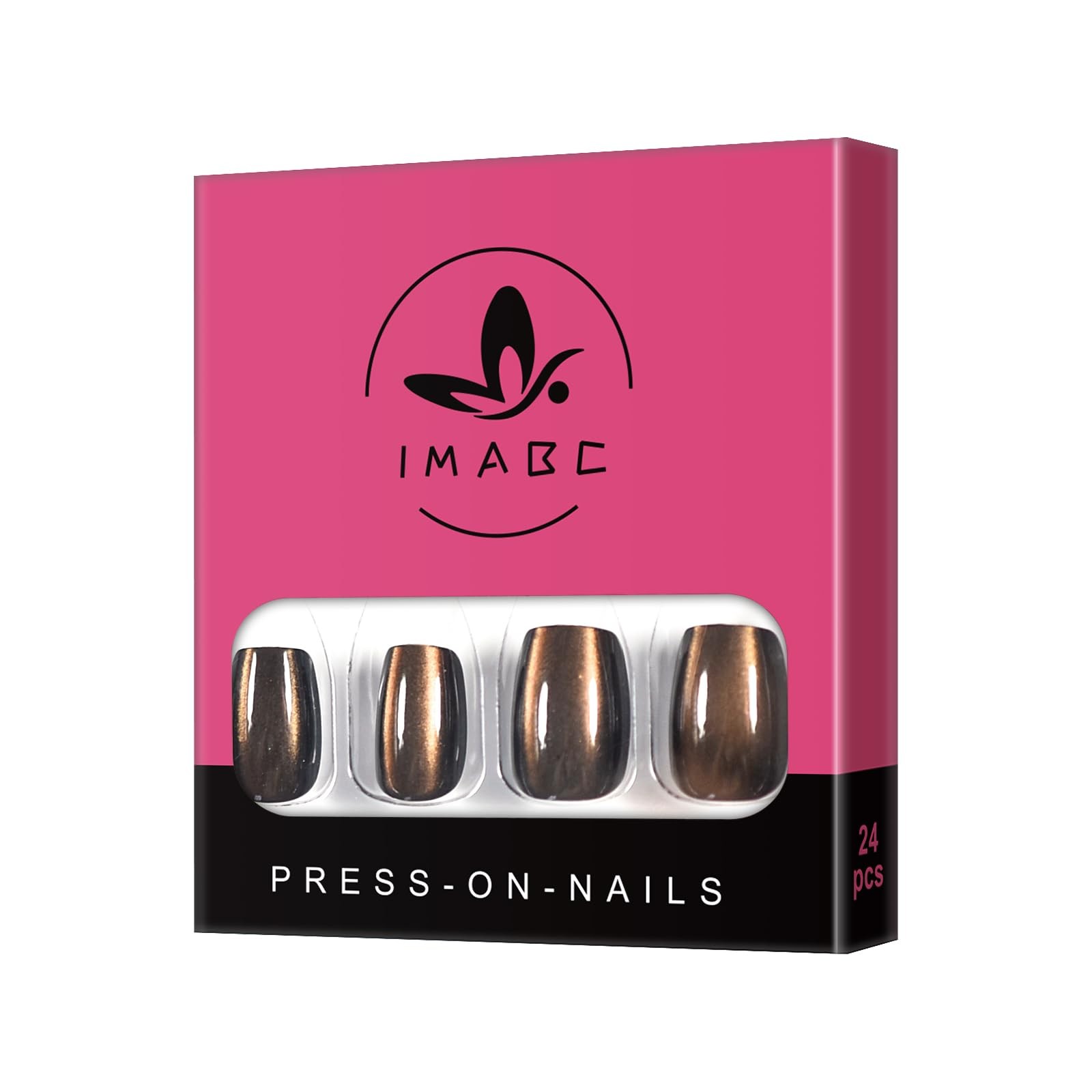 30pcs Glossy Black Brown Cat Eye Press On Nails Coffin Medium Length Nails Sa…