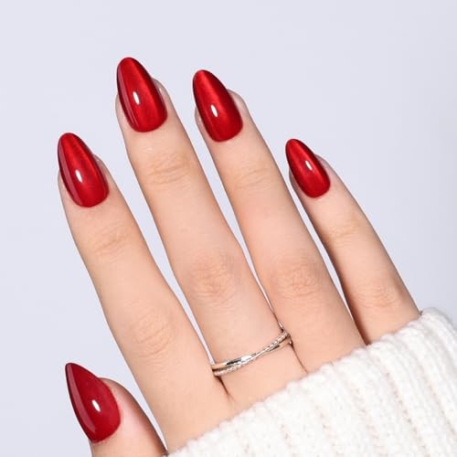 Cherry Red Cat Eye Press On Nails – Short Almond Red Cat Eye Cherry Catseye