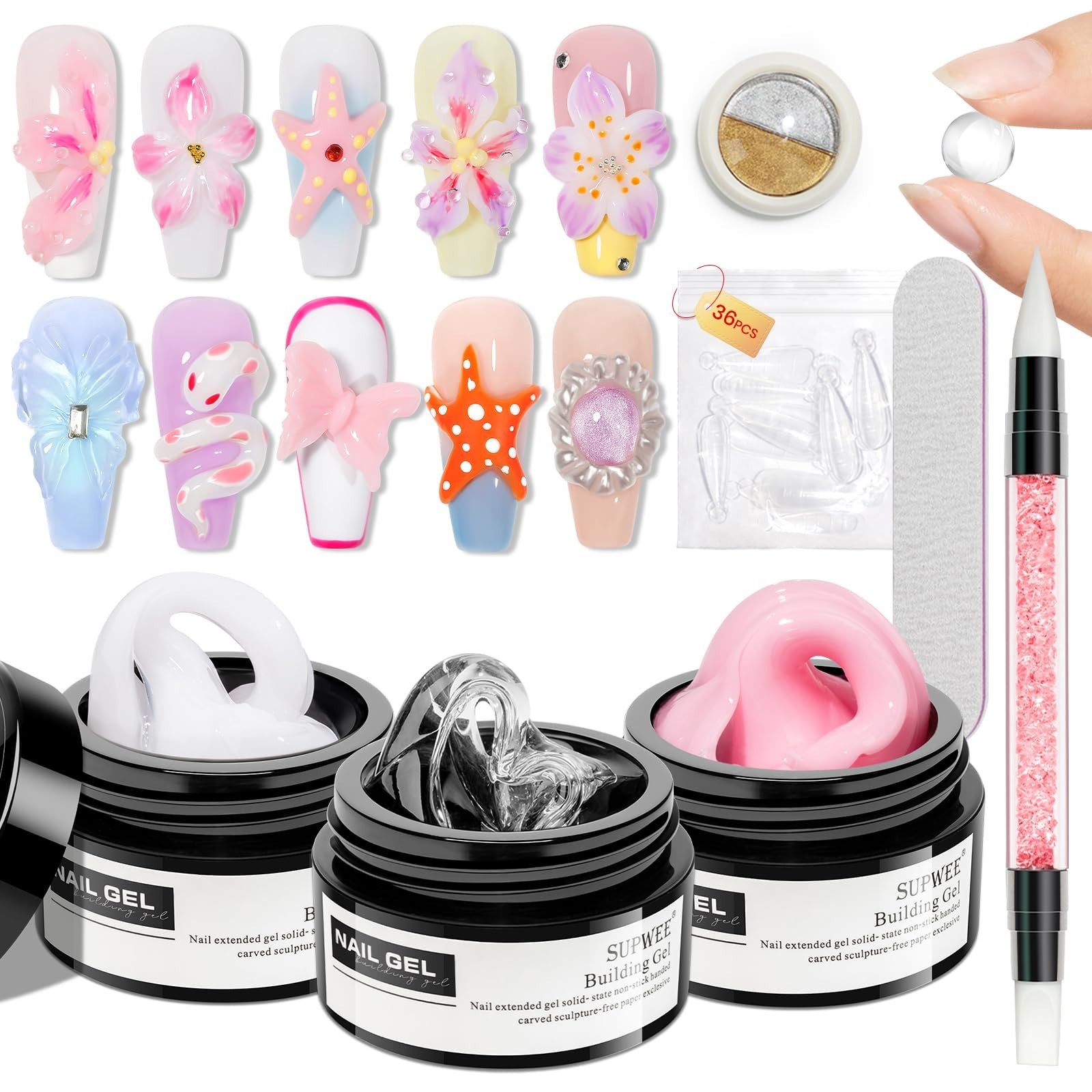Clear Pink Solid Builder Gel for 3D Nail Art, Hard Gel for Extensions & DIY Mani