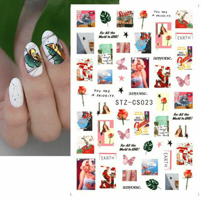 4Pcs Beauty Nail Art Stickers Decal Sexy Girl Lipstick Rose Fruit Letter NS7