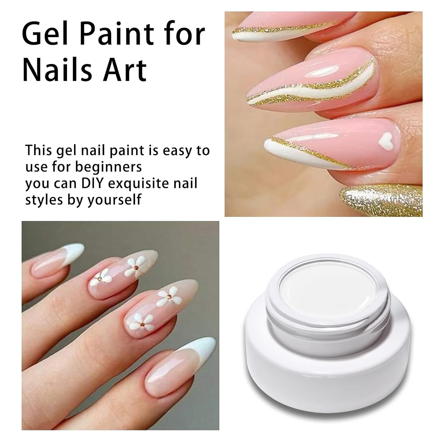 8 Colors Painting Gel for Nail Art Set, White Black Gold Silver Red Green Blue B