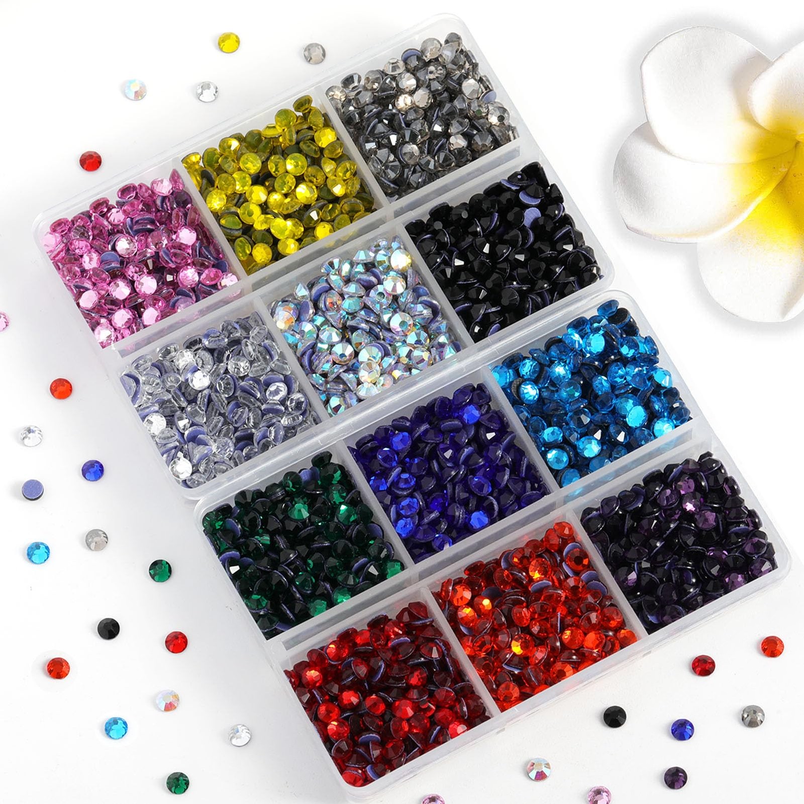 5400Pcs Multicolor Rhinestones 12 Mixed Color Hotfix Rhinestones Flatback Gemsto