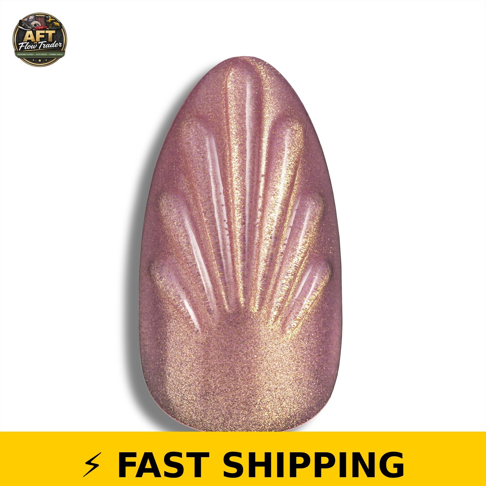 PaintLab Short Almond Press On Nails 3D Mermaid Shell Pink 30 Count