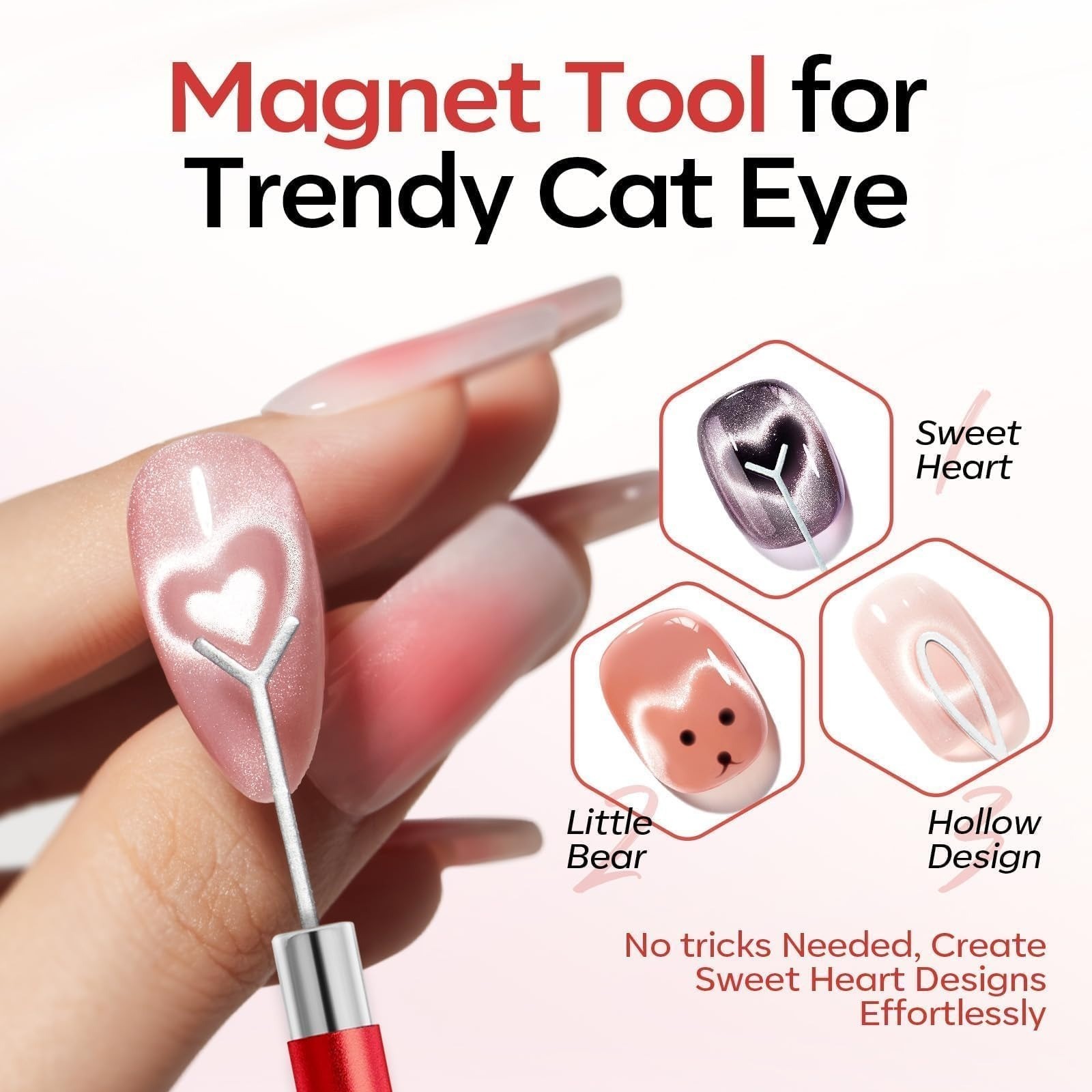Modelones Cat Eye Magnet 5PCS 3-in-1 Dual-head Nail Art Tool