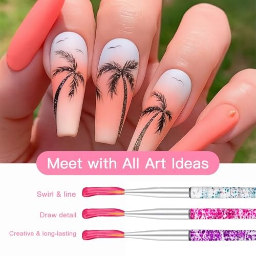 8Pcs Nail Art Brush Set – French Liner, Dotting Pens, Detailing Brushes for