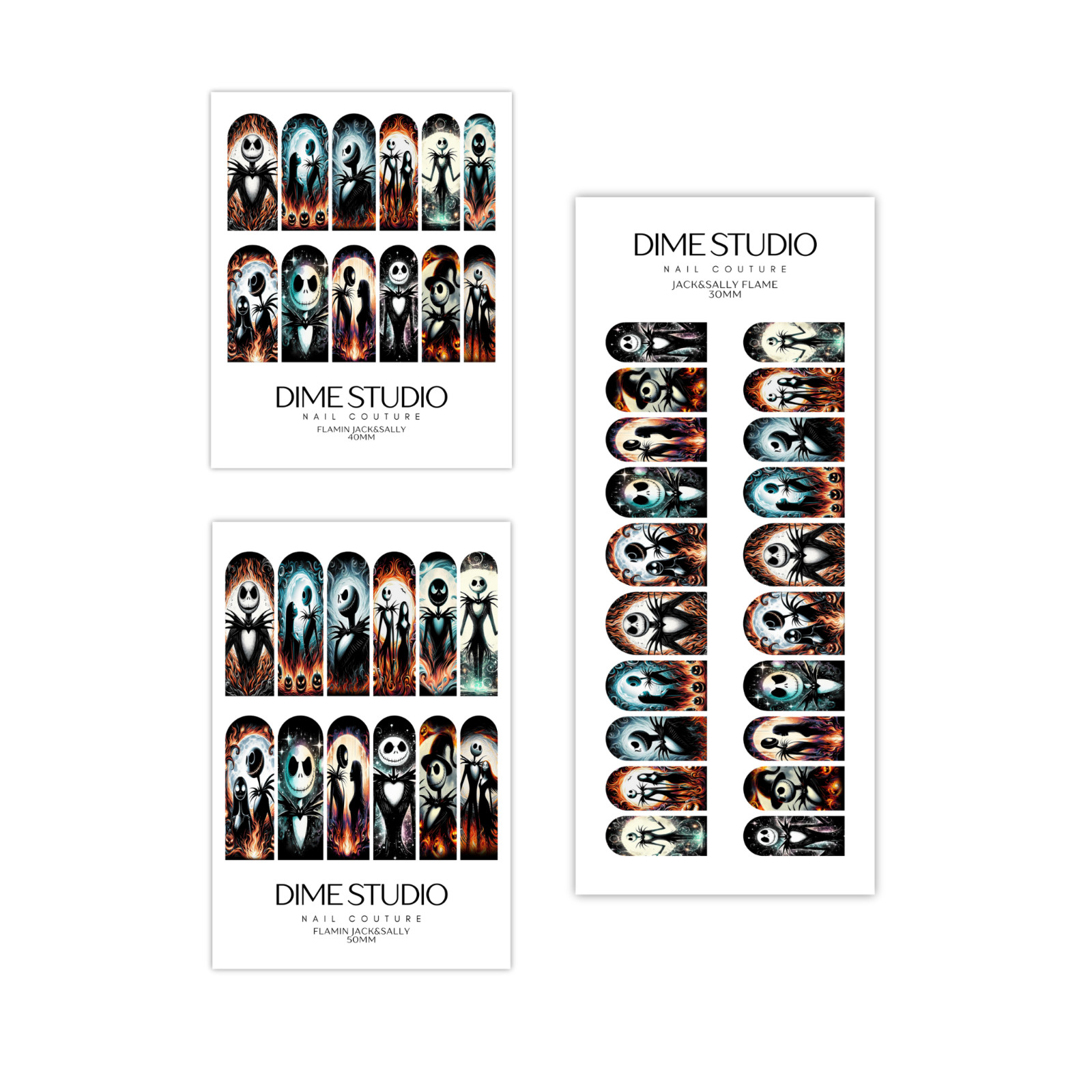 Jack & Sally Flames Halloween Nail Decals Water Transfer Nail Wraps