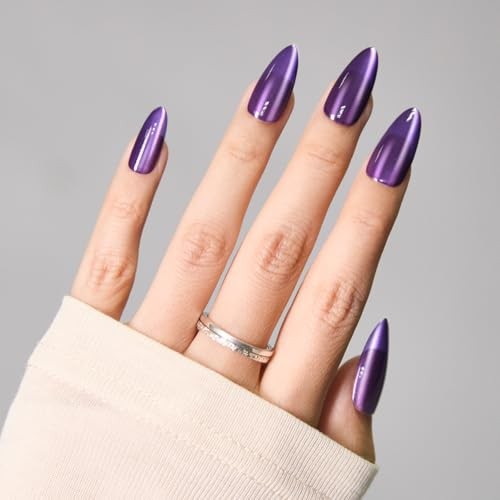 Cat Eye Press on Nails Medium, Fashion Purple Glitter Press on 321 purple